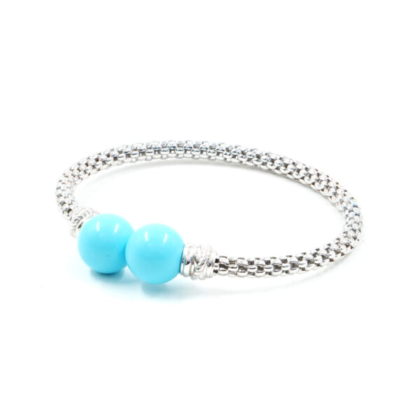Sterling Silver Fope bracelet with recon turquoise sphere size 12mm – Rhodium Color