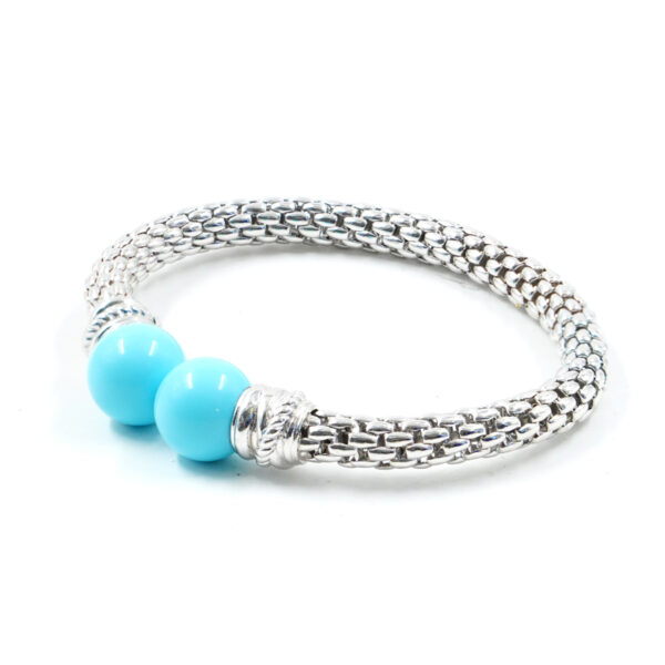 Sterling Silver Fope bracelet with recon turquoise sphere size 12mm – Rhodium Color