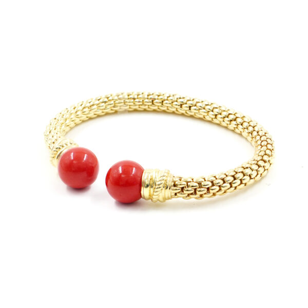 Sterling Silver Fope bracelet with recon red coral sphere size 12mm – Golden Color