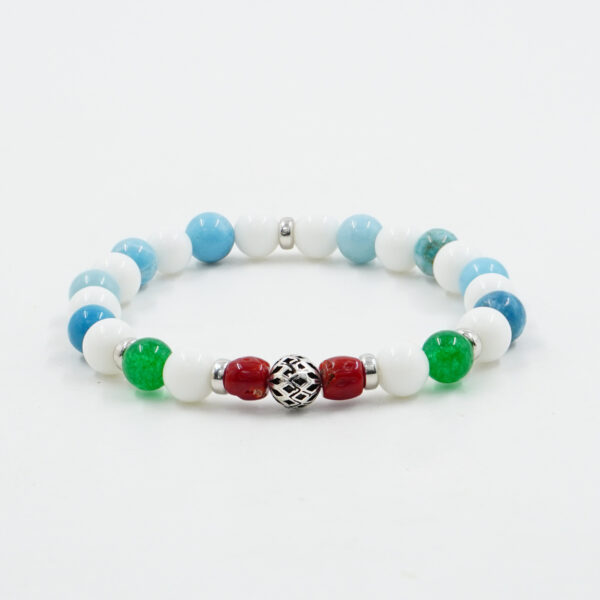 Elastic Bracelet with coral, larimar, white agate