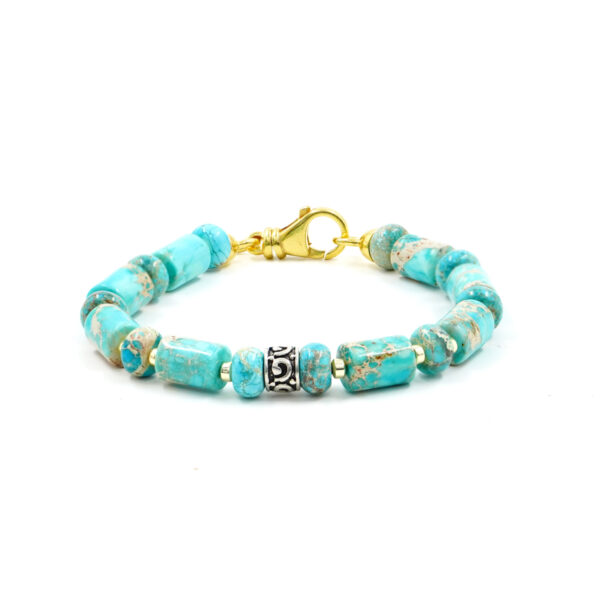Bracelet with blue imperial jasper, hematite, sterling silver clasp – Golden Color