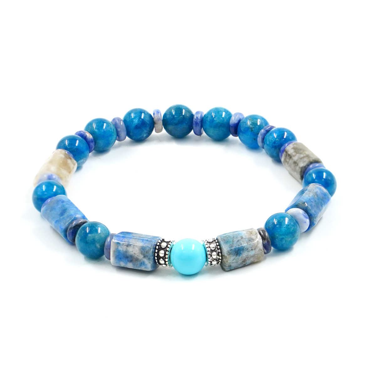 Elastic Bracelet with apatite, lapis lazuli, sodalite, recon turquoise, sterlin silver element