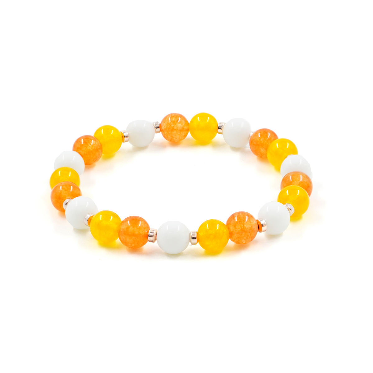 Bracciale elastico con agata bianca, giada arancio, ematite