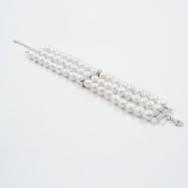 Bracciale Multifilo con perle Edison, chiusura ed elemento in argento - Rodiato