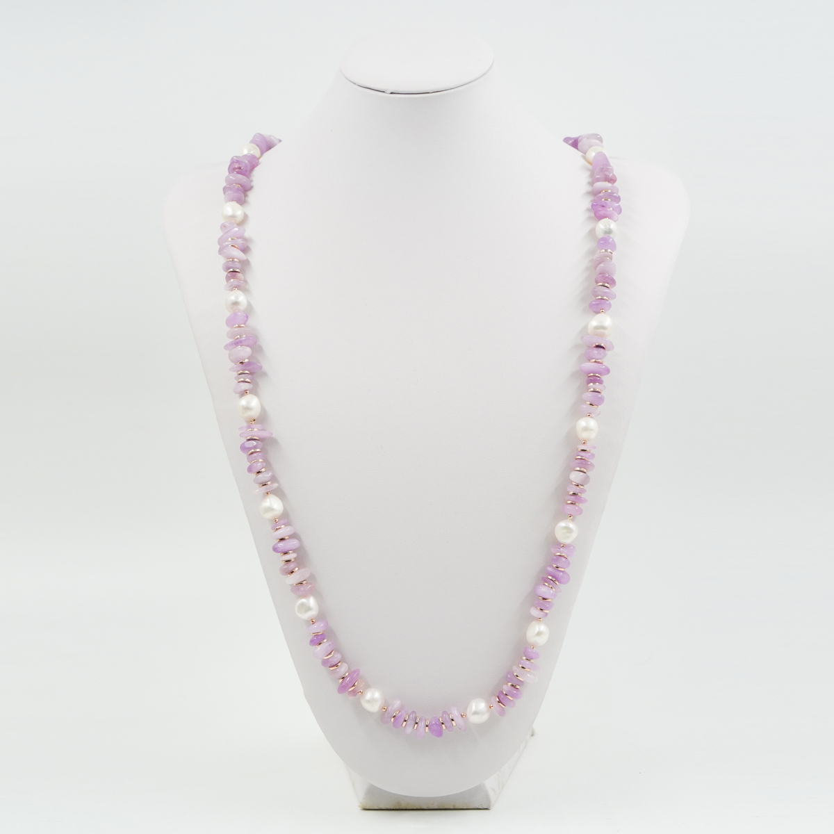 Collana con Kunzite, perla, ematite, chiusura in argento - Rosè - immagine 2