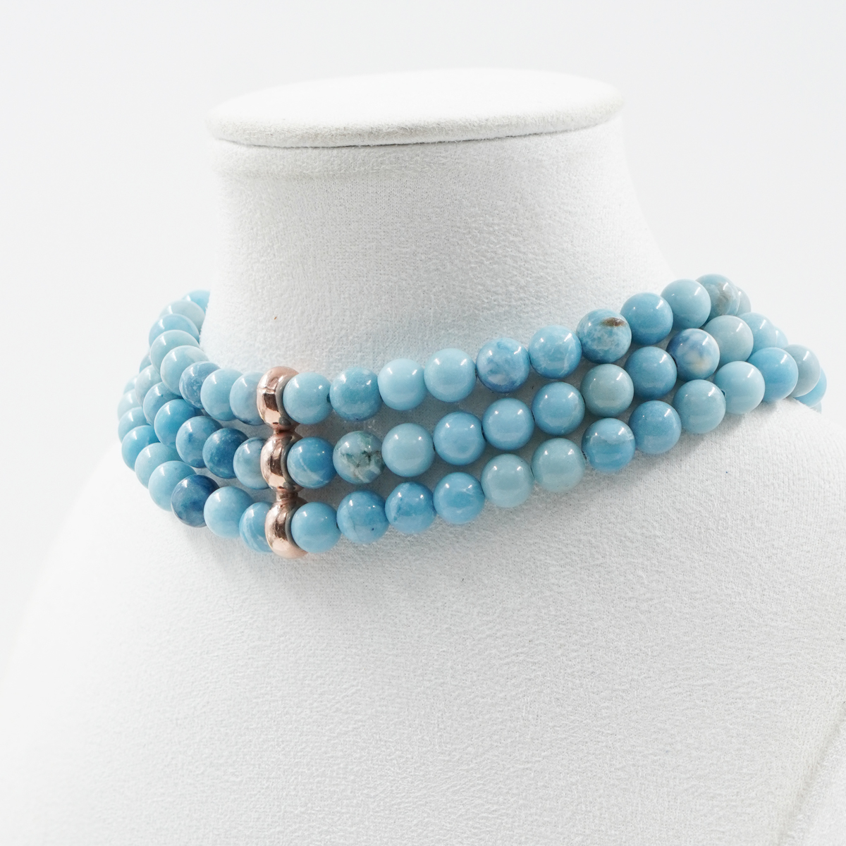 Collana Choker Multifilo con larimar, chiusura ed elemento in argento – Rosè - immagine 2