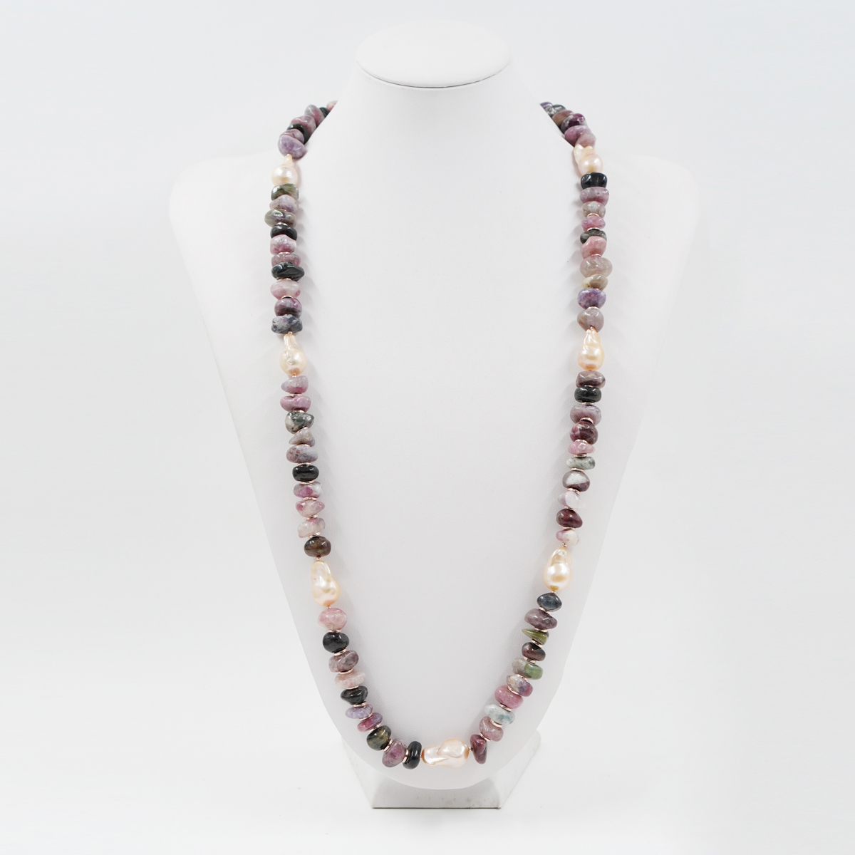 Collana in tormalina, perla, chiusura in argento rosè - immagine 2