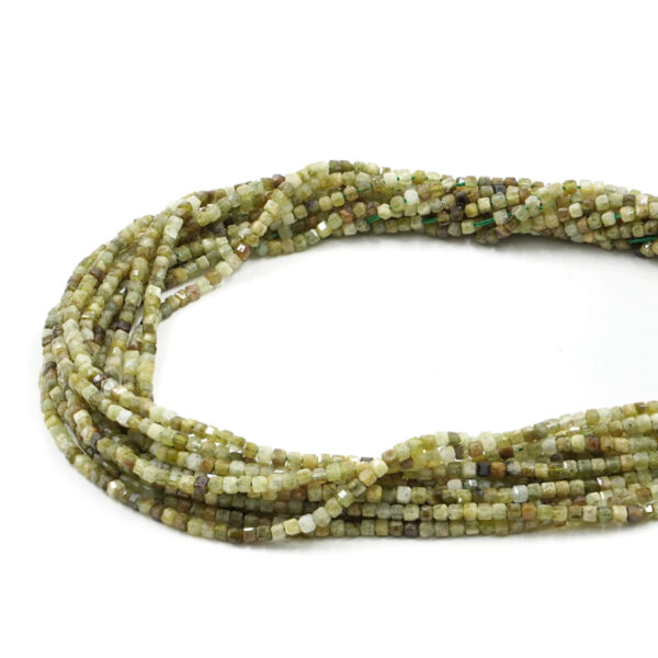 Green Garnet strands faceted dice shape size 2,5mm