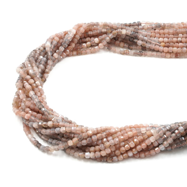 Multicolor Pink Moonstone strands faceted dice shape size 3mm