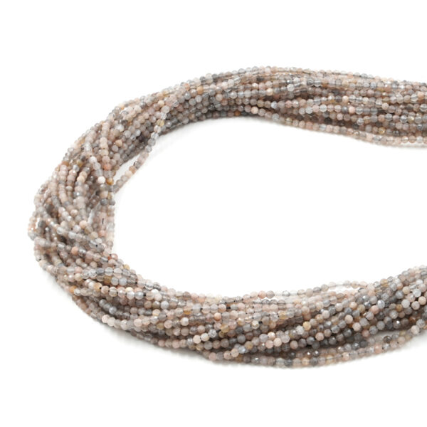 Multicolor Grey Moonstone strands faceted round shape size 2mm
