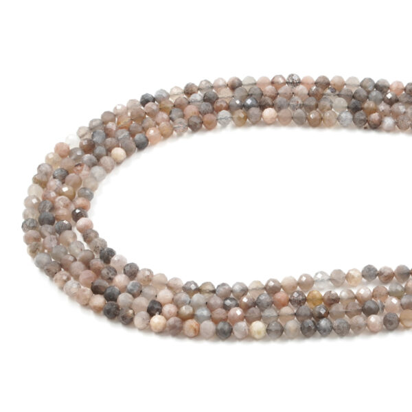 Multicolor Grey Moonstone strands faceted round shape size 4mm