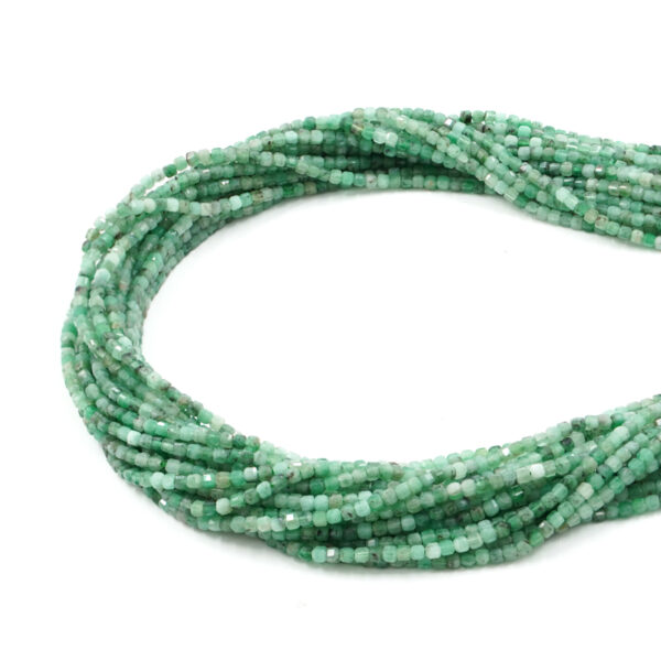 Emerald strands faceted dice shape size 2mm