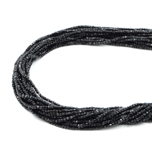 Black Tourmaline strands faceted dice shape size 2mm