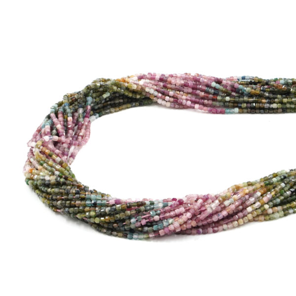 Multicolor Tourmaline strands faceted dice shape size 2mm