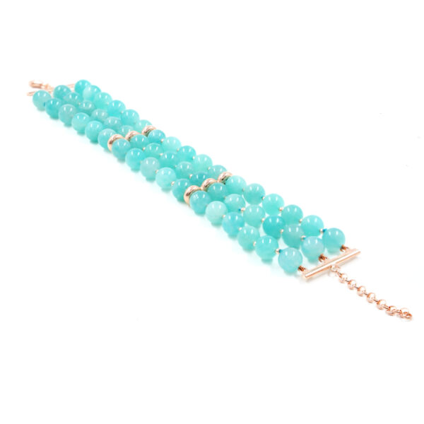 Bracciale Multifilo in amazzonite, chiusura in argento rosè