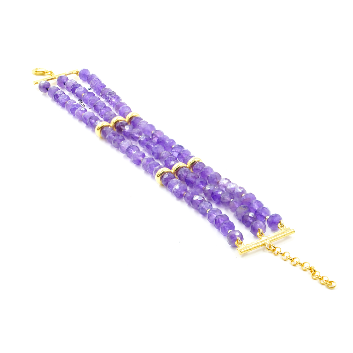 Bracciale Multifilo in ametista, chiusura in argento dorato