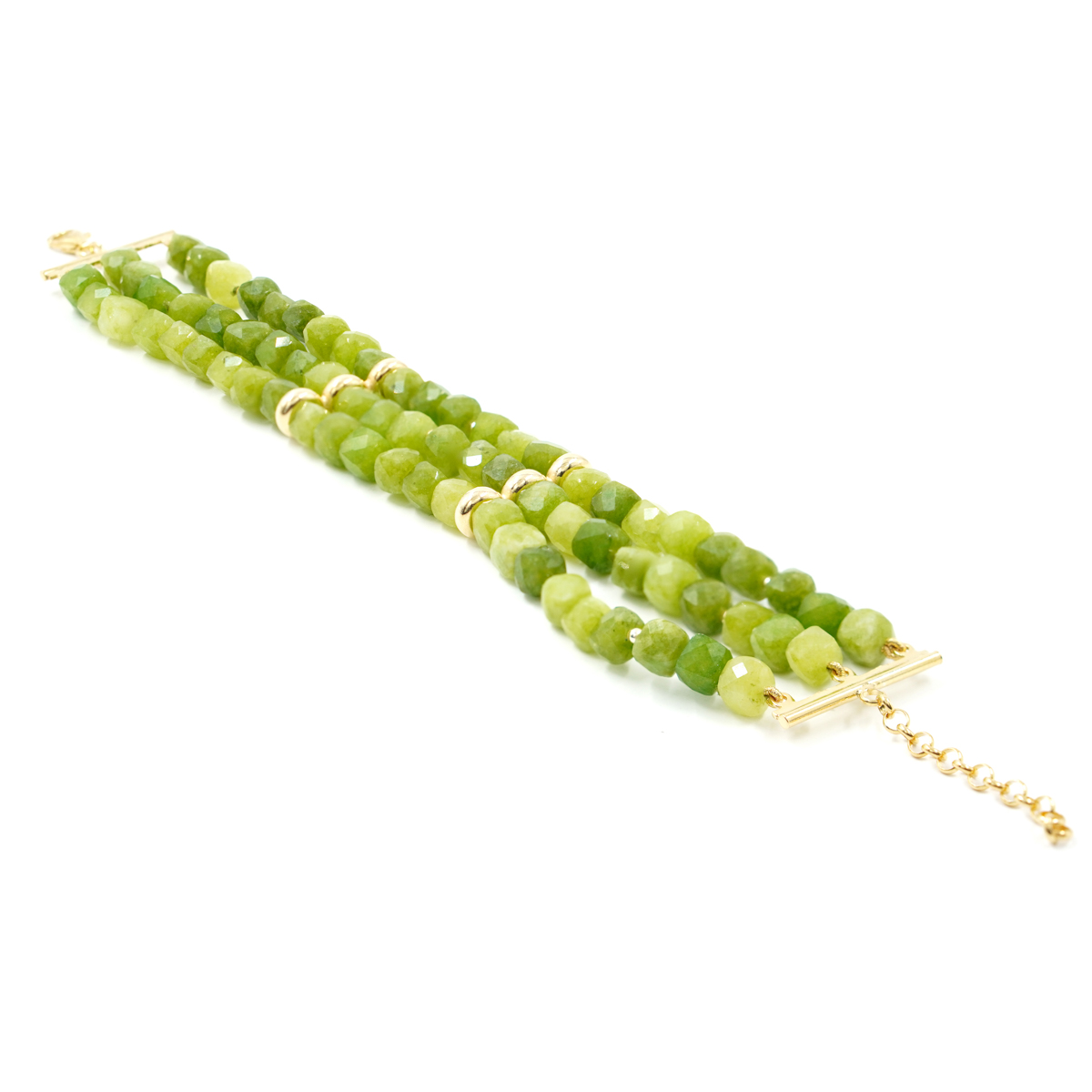 Bracciale Multifilo in giada canadese, chiusura in argento dorato