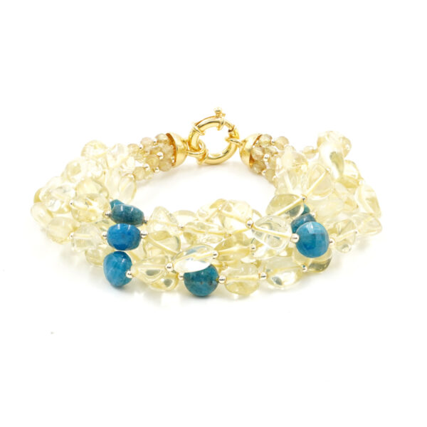 Bracciale Multifilo in quarzo, apatite, chiusura in argento dorato