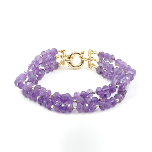 Bracciale Multifilo in ametista, chiusura in argento dorato
