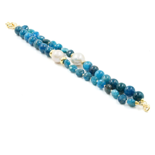 Bracciale Multifilo in apatite, perla, chiusura in argento dorato