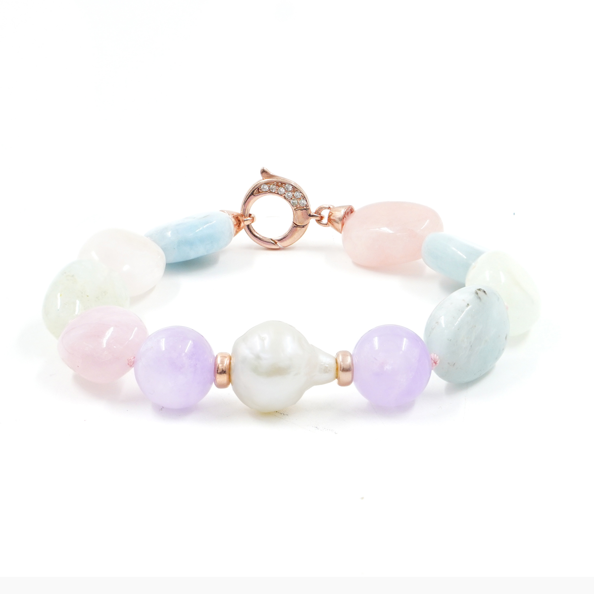 Bracciale in berillo, chiusura in argento rosè