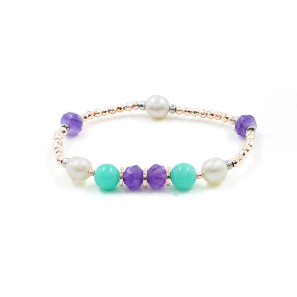 Bracciale Elastico in ematite, quarzo, ametista, perla