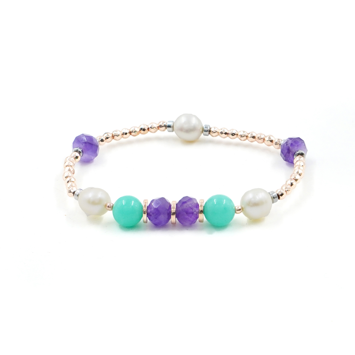 Bracciale Elastico in ematite, quarzo, ametista, perla