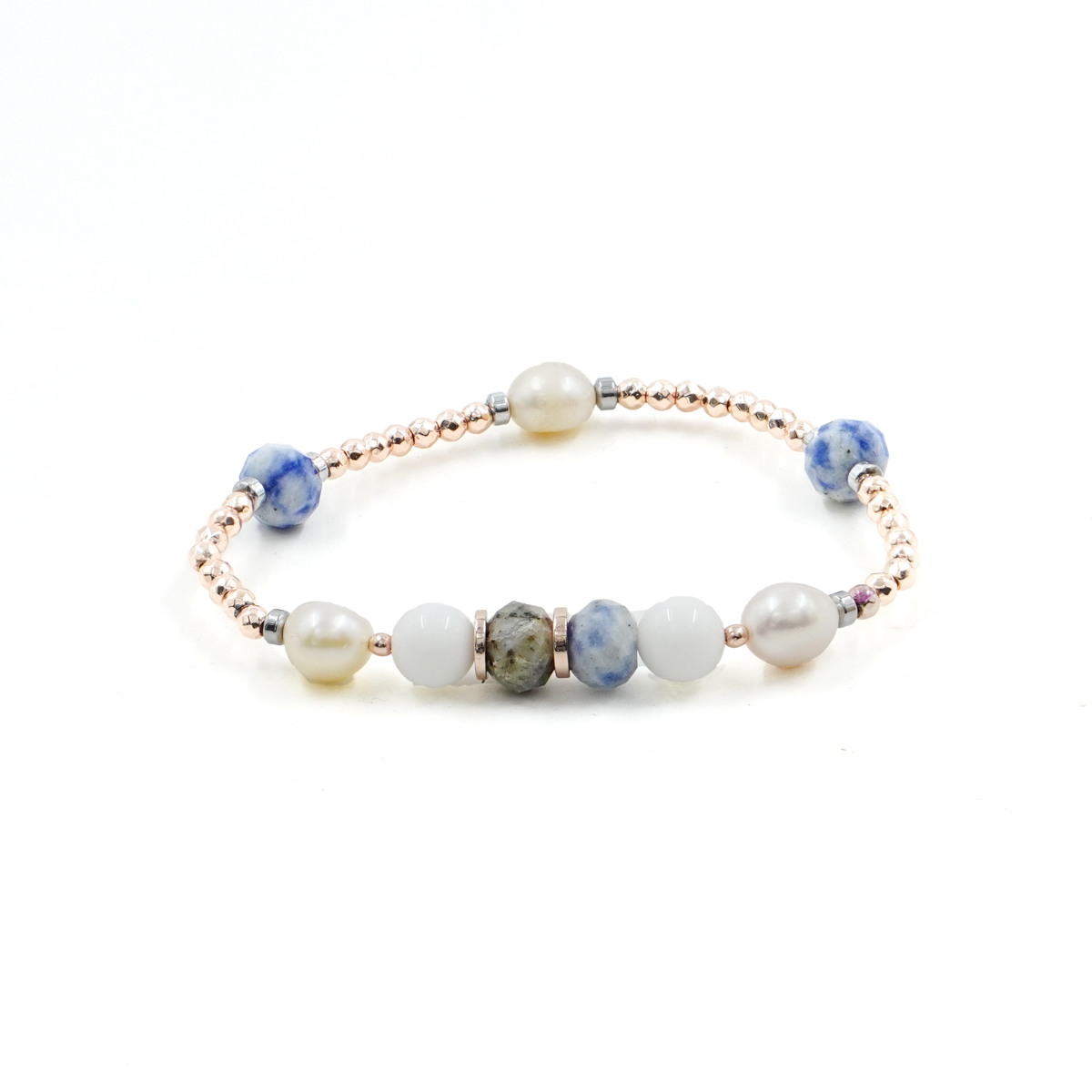 Bracciale Elastico in ematite, agata, sodalite, perla