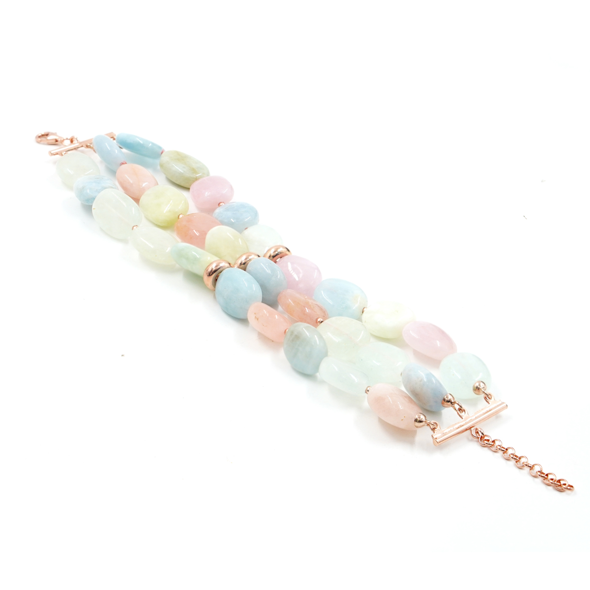 Bracciale Multifilo in berillo, chiusura in argento rosè