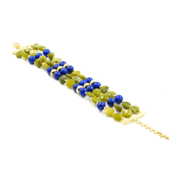 Bracciale Multifilo in giada coreana, lapis, chiusura in argento dorato
