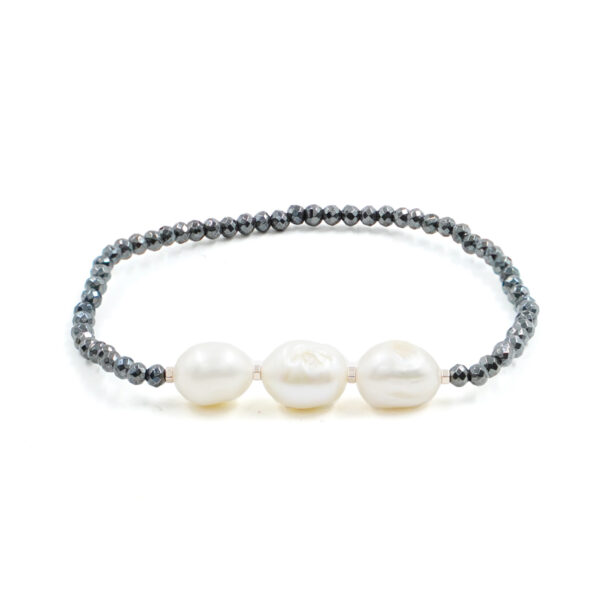 Bracciale Elastico in ematite e perla
