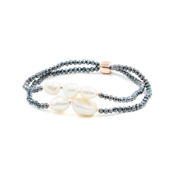 Bracciale Elastico Multifilo in ematite e perla