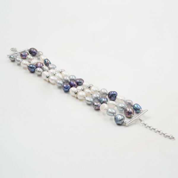 Bracciale Multifilo in perla multicolore, chiusura in argento rodiato