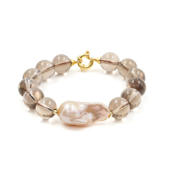 Bracciale in quarzo, perla, chiusura in argento dorato