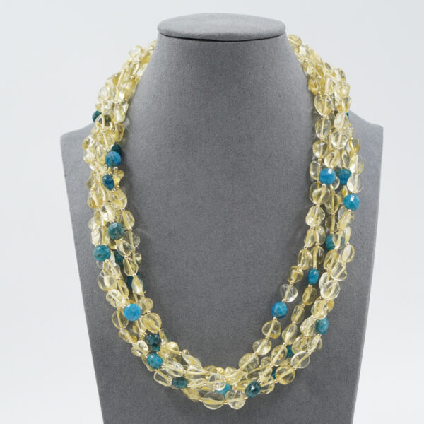 Collana Multifilo in quarzo, apatite, chiusura in argento dorato