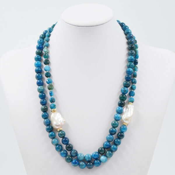 Collana Multifilo in apatite, perla, chiusura in argento dorato