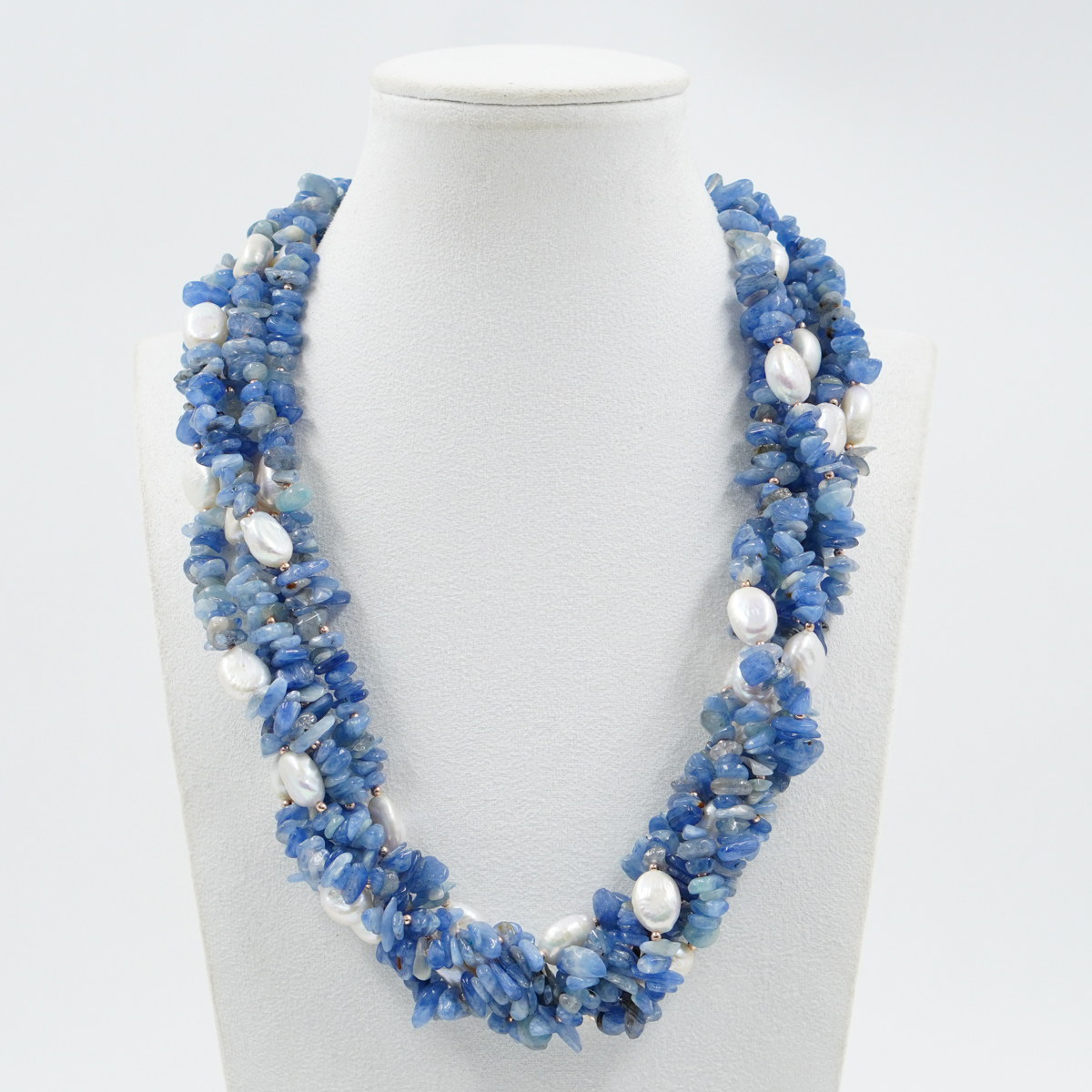 Multistrand necklace with kyanite, pearl, rose silver clasp - Image 2