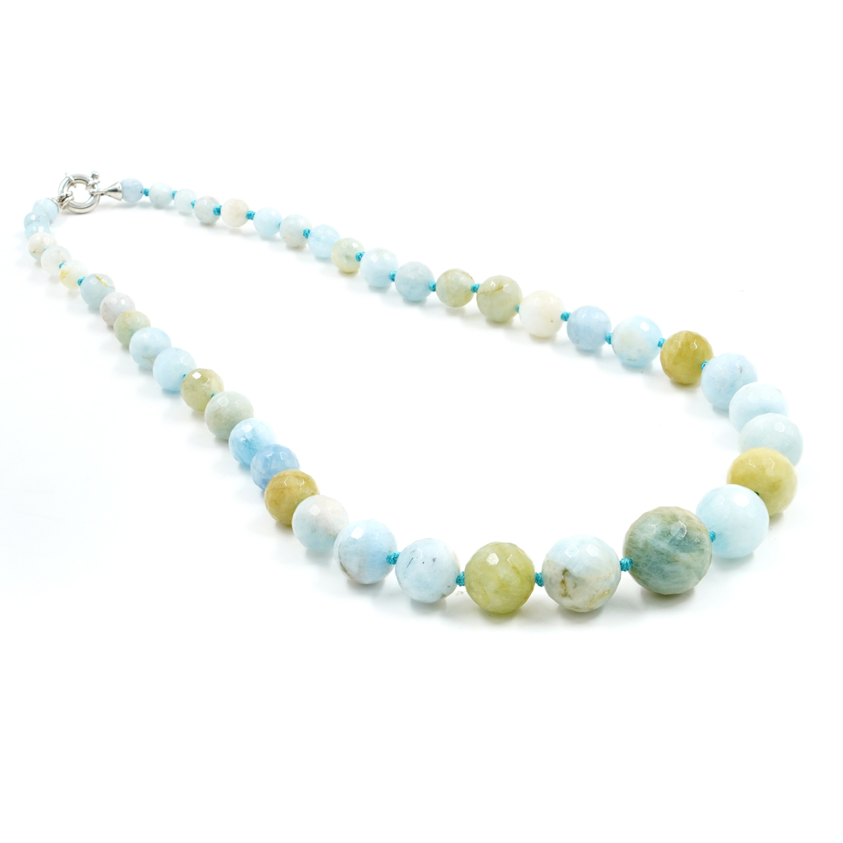 Collana in acquamarina, chiusura in argento dorato