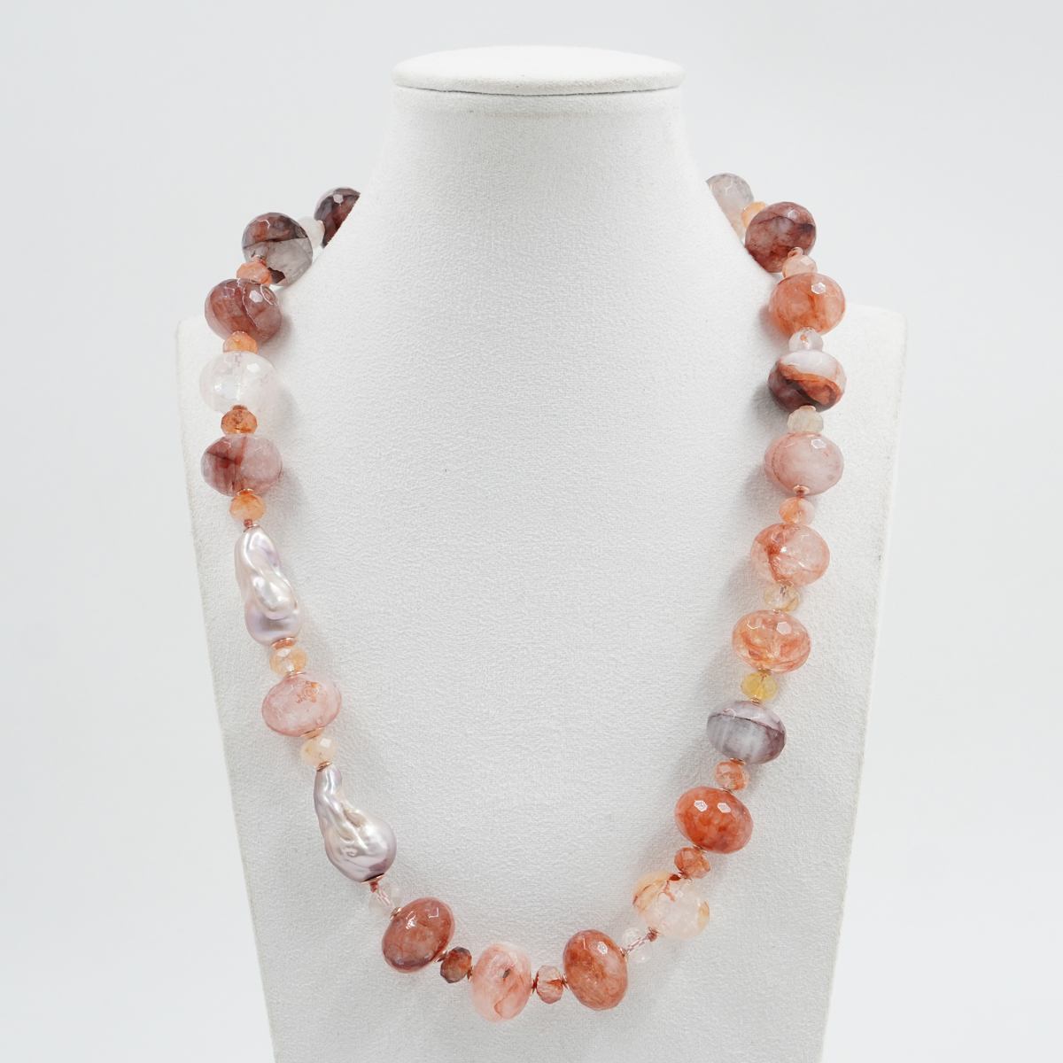 Collana in quarzo, perla, chiusura in argento rosè - immagine 2