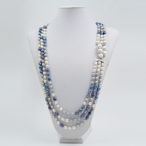 Collana Multifilo in perla multicolore, chiusura in argento rodiato