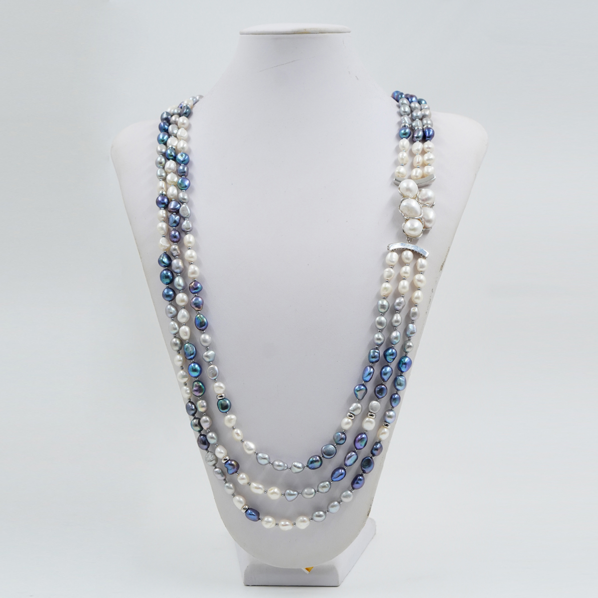 Collana Multifilo in perla multicolore, chiusura in argento rodiato