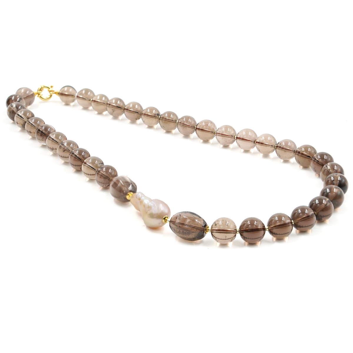 Collana in quarzo, perla, chiusura in argento dorato