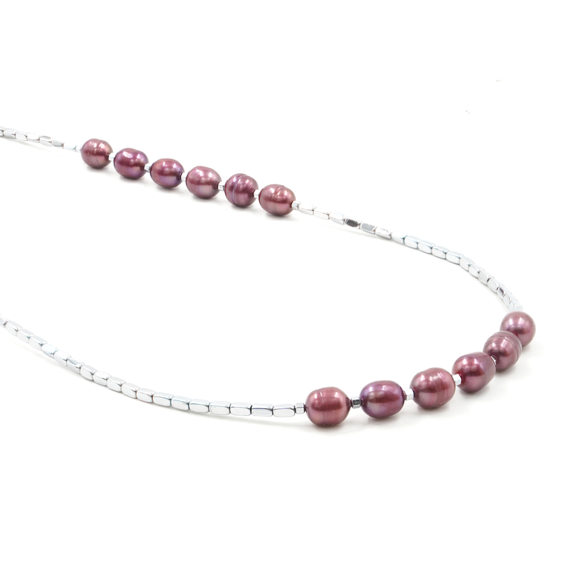 Collana in ematite, perla, chiusura in argento rodiato
