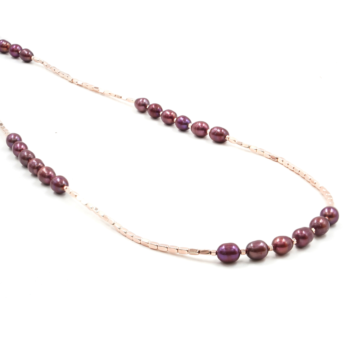 Collana in ematite, perla, chiusura in argento rosè
