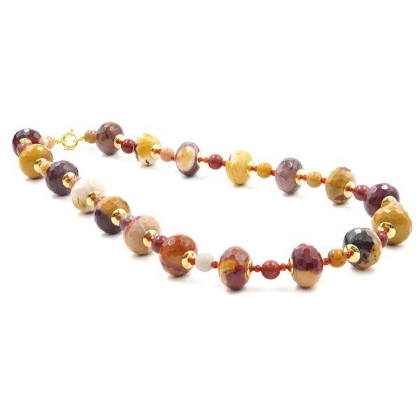 Collana in mokaite, agata rossa, chiusura in argento dorato