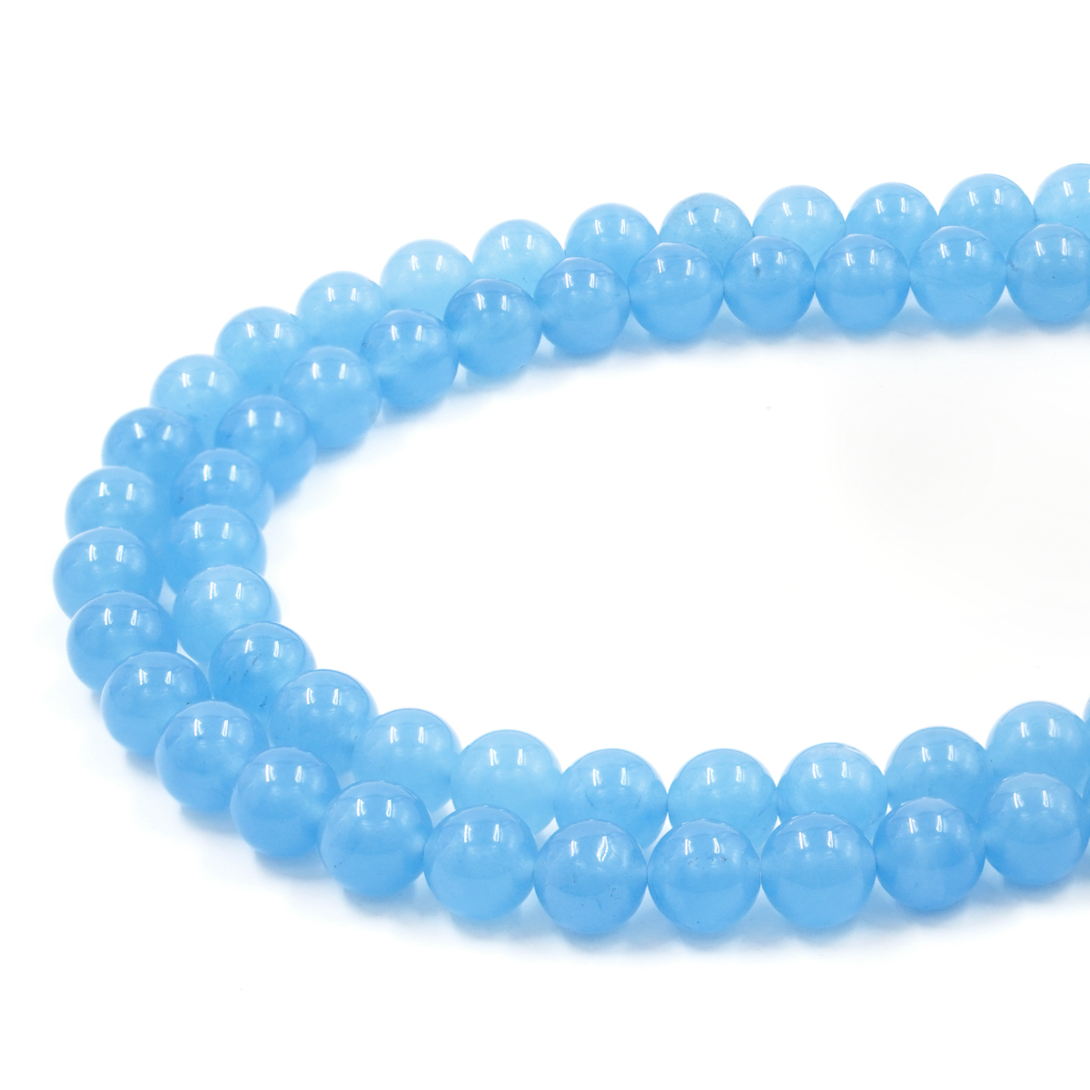Light Blue dyed jade strands round beads 6mm to 10mm