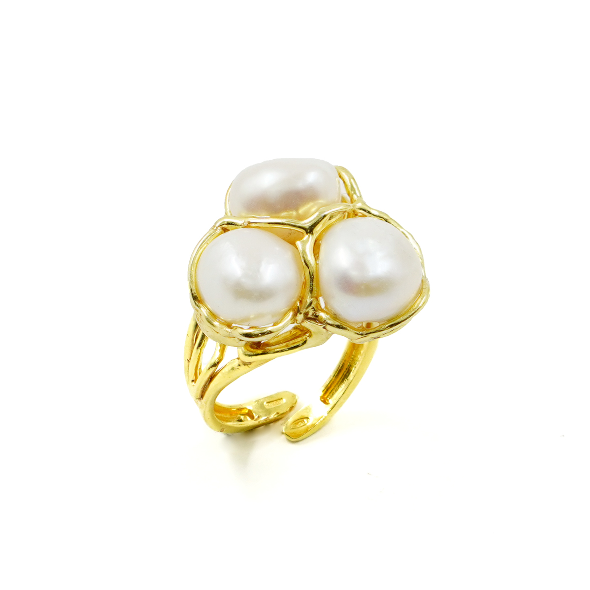 Anello in Argento 925‰ con tre perle – Dorato