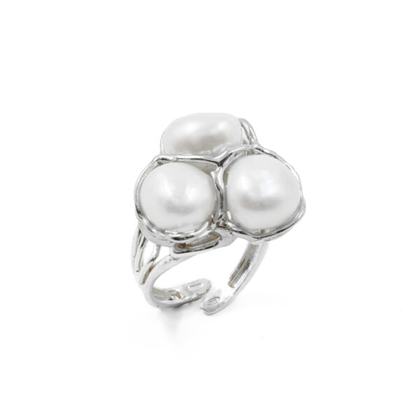 Anello Argento Tre Perle – Rodiato