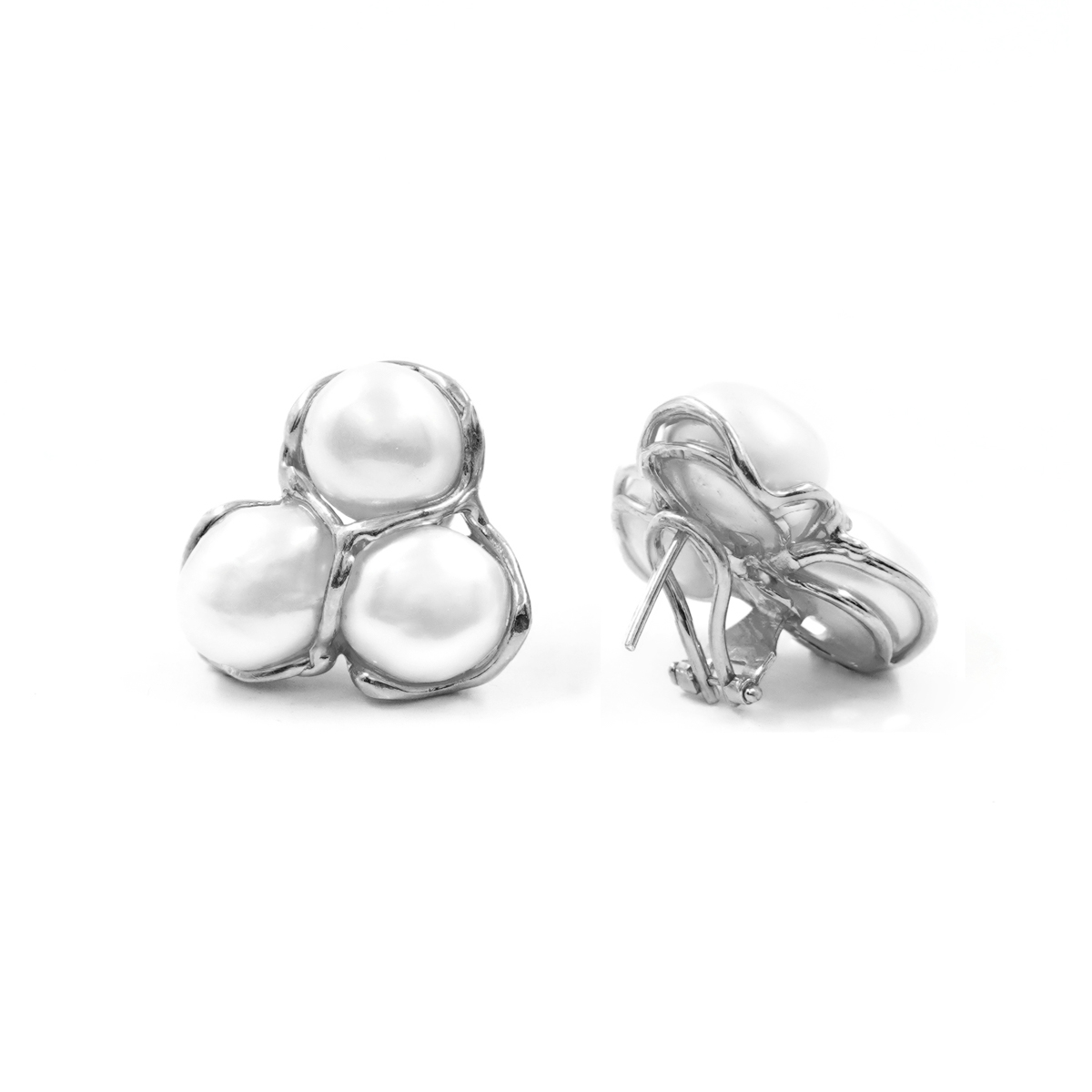 Orecchini Argento con Tre Perle - Rodiato