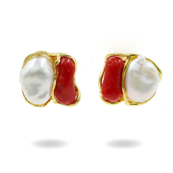 Orecchini Argento con Corallo, Perla – Dorato